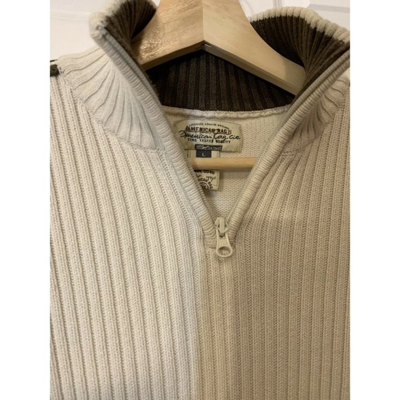 AMERICAN RAG Cie Men's Sz‎ L 1/4 Zip Sweater Cream Brown 100% Cotton - Picture 6 of 7